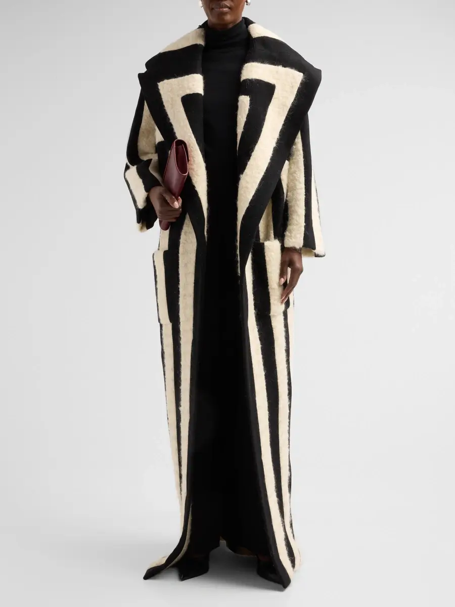 Sergio Hudson Women's Striped Seam Mohair-Wool Long Coat | Thumbnail 2