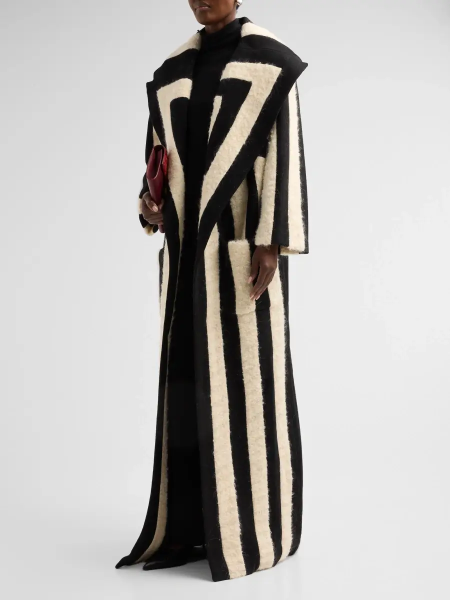 Sergio Hudson Women's Striped Seam Mohair-Wool Long Coat | Thumbnail 4