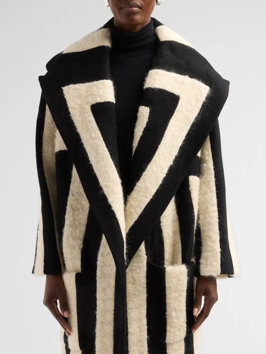 Sergio Hudson Women's Striped Seam Mohair-Wool Long Coat | Thumbnail 5