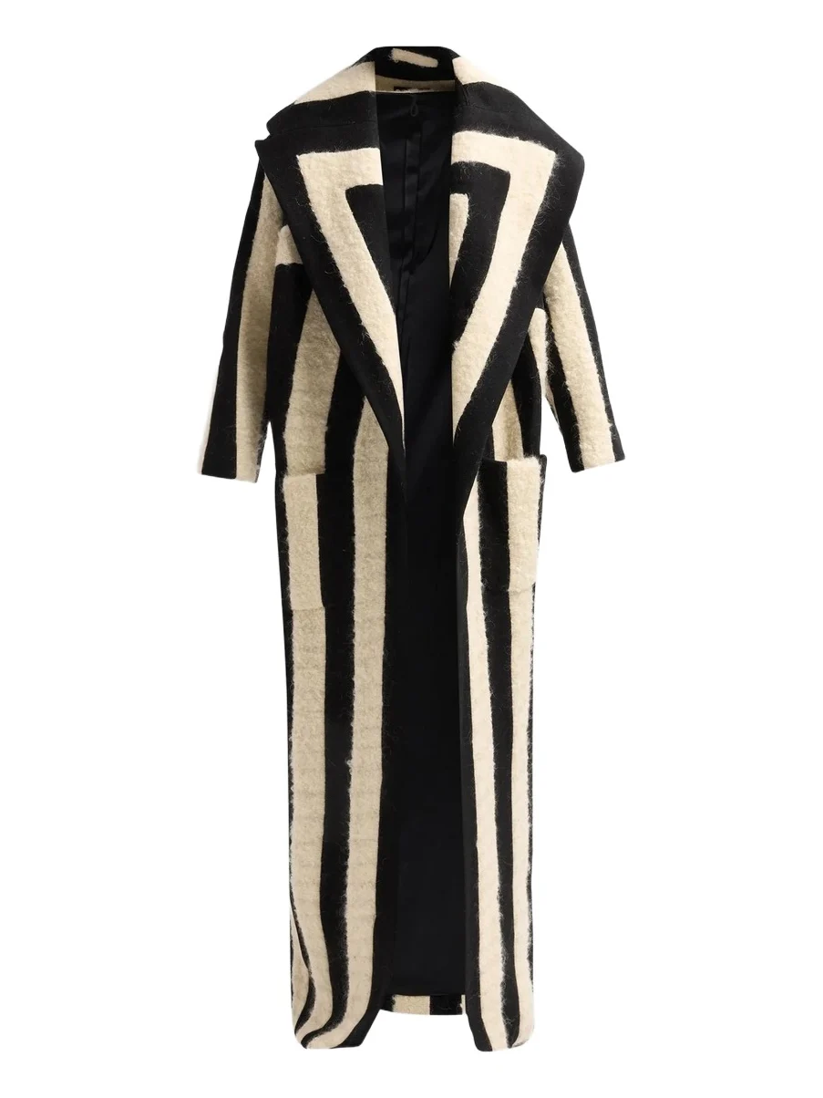 Women's Striped Seam Mohair-Wool Long Coat