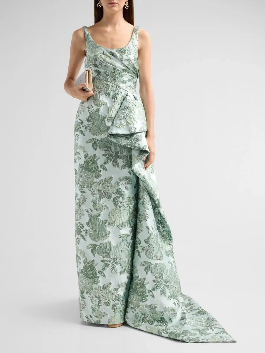 PAMELLA ROLAND Women's Jacquard Draped Gown | Thumbnail 2