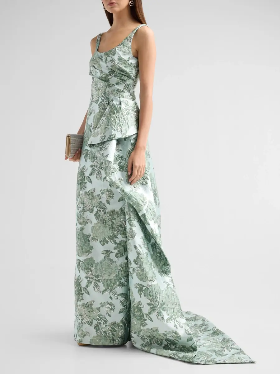 PAMELLA ROLAND Women's Jacquard Draped Gown | Thumbnail 4