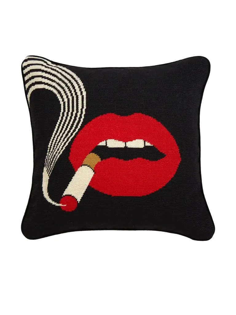 Jonathan Adler Smolder Lips Needlepoint Throw Pillow