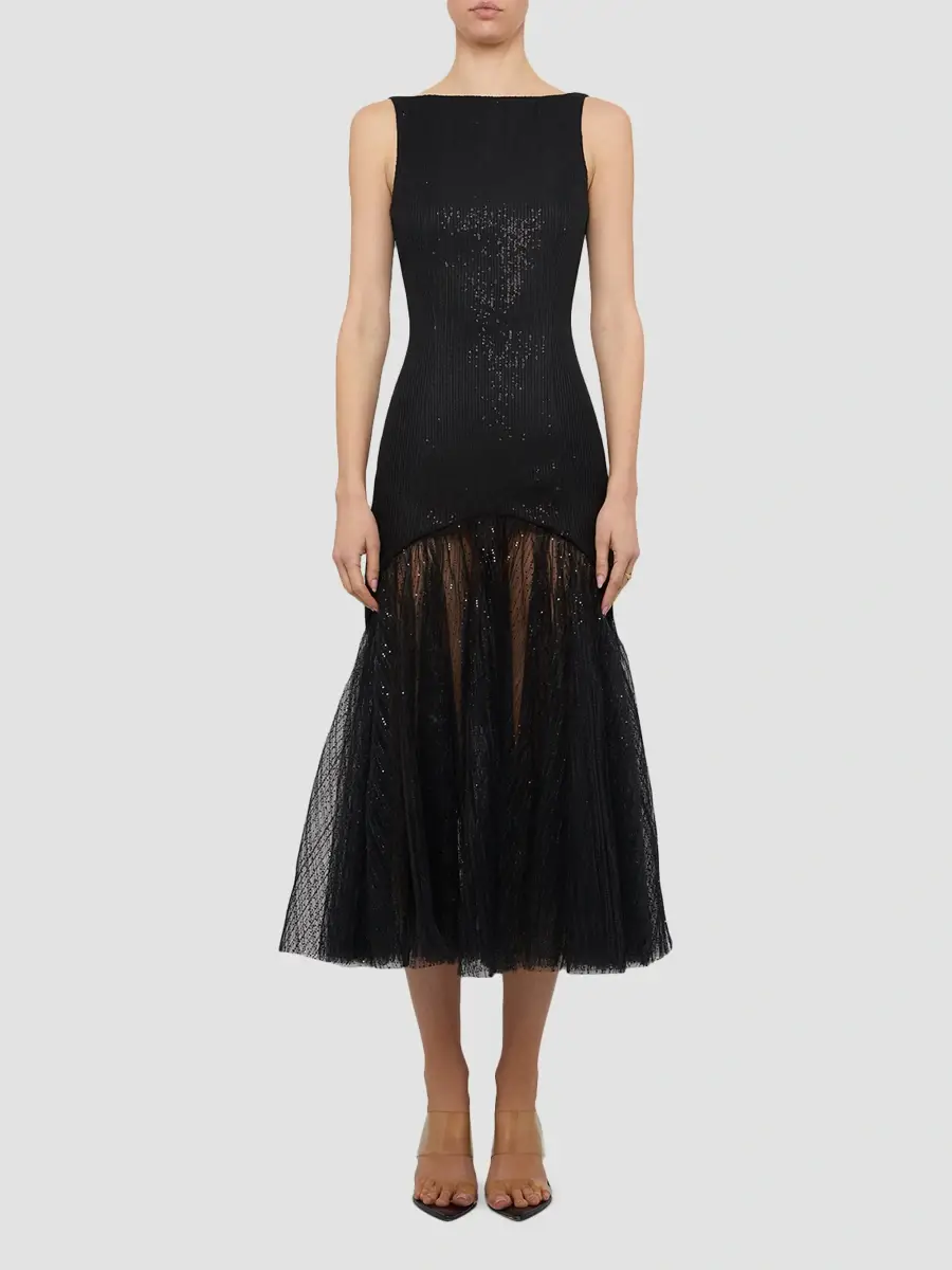 PRABAL GURUNG Women's Boatneck Circle-Hem Midi Dress | Thumbnail 2