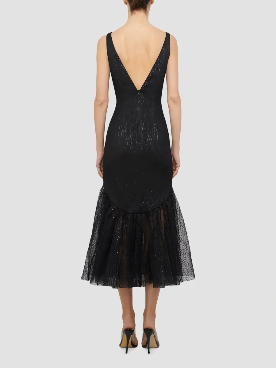 PRABAL GURUNG Women's Boatneck Circle-Hem Midi Dress | Thumbnail 3