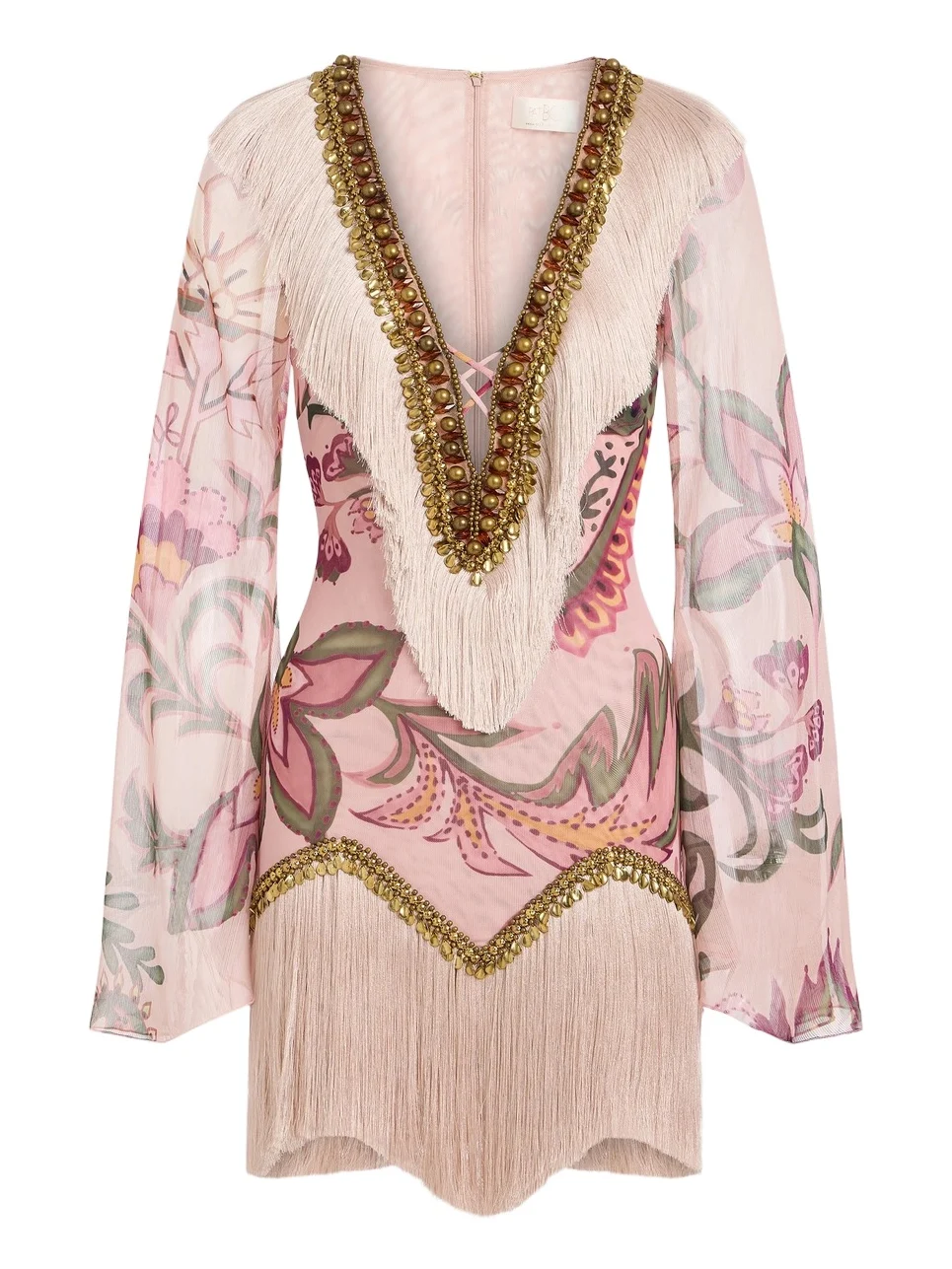 Women's Embellished Fringed Floral Mini Dress Women's Embellished Fringed Floral Mini Dress