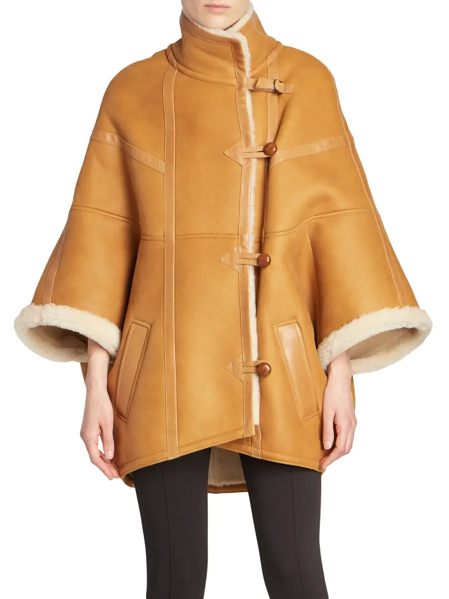 Saint Laurent Women's Cape In Shearling - Bourbon Ecru | Thumbnail 2 Saint Laurent Women's Cape In Shearling - Bourbon Ecru | Thumbnail 2
