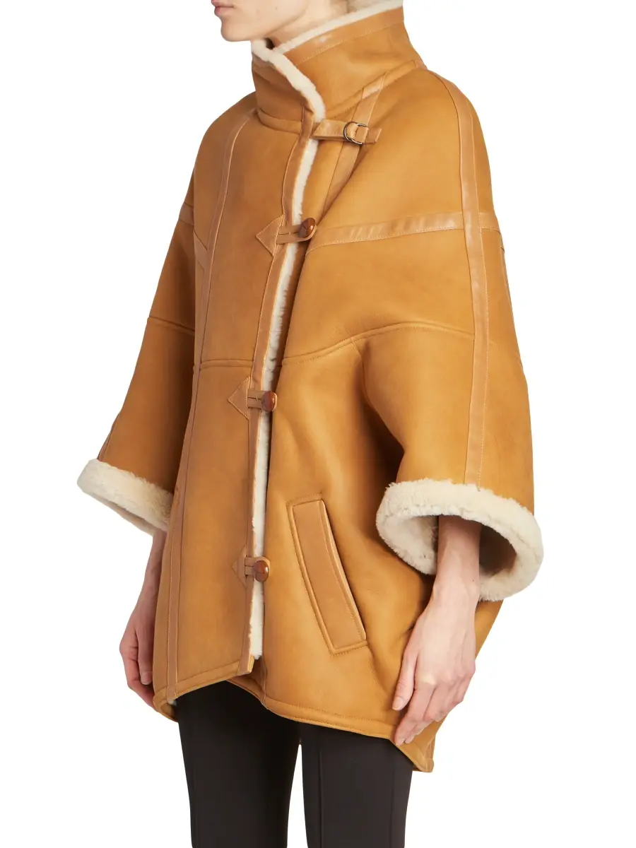 Saint Laurent Women's Cape In Shearling - Bourbon Ecru | Thumbnail 3 Saint Laurent Women's Cape In Shearling - Bourbon Ecru | Thumbnail 3