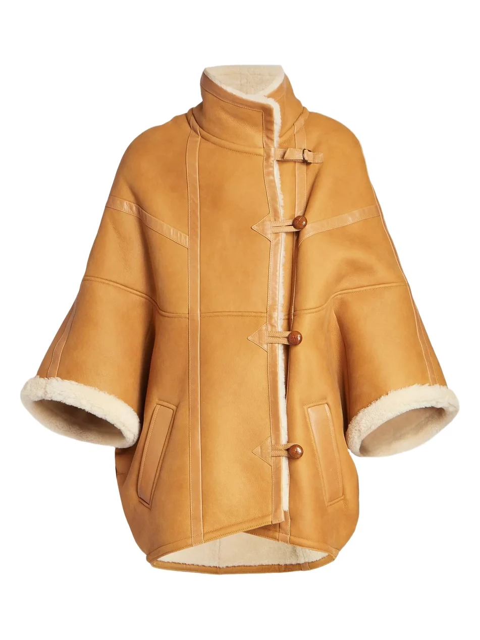 Saint Laurent Women's Cape In Shearling - Bourbon Ecru