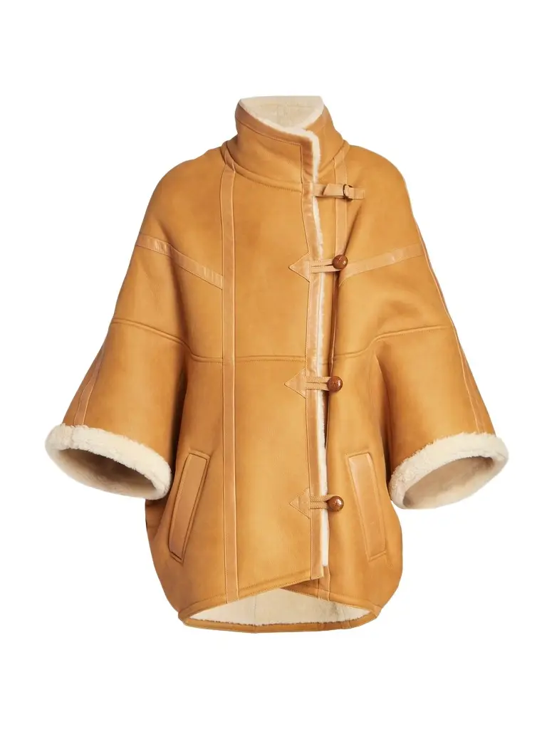 Saint Laurent Women's Cape In Shearling - Bourbon Ecru