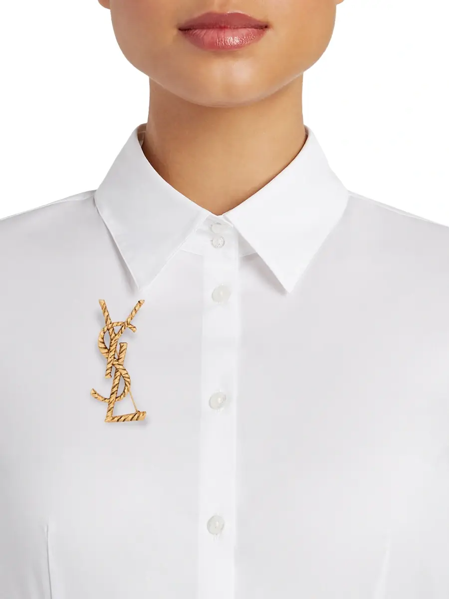 Saint Laurent Women's Opyum YSL Twisted Brooch In Metal - Opyum Gold | Thumbnail 2 Saint Laurent Women's Opyum YSL Twisted Brooch In Metal - Opyum Gold | Thumbnail 2