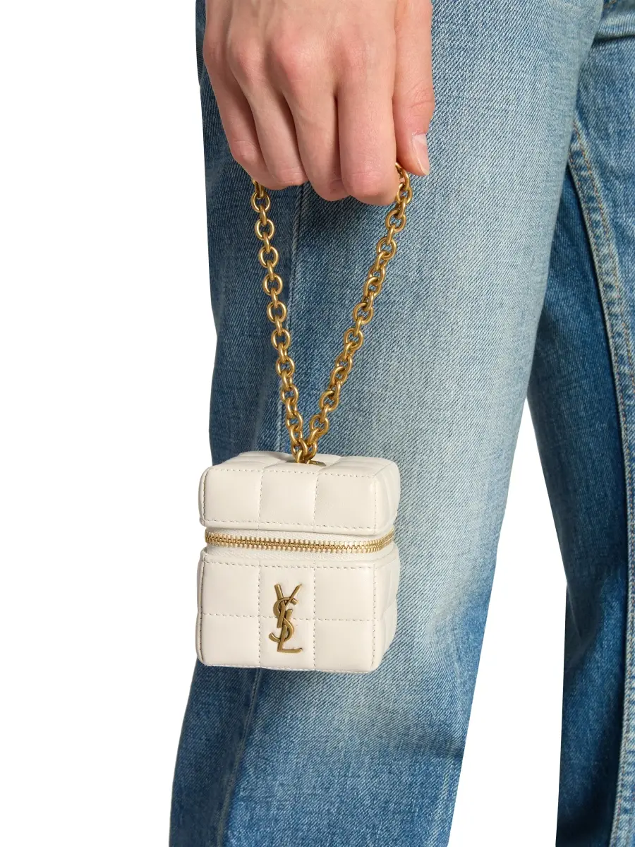 Saint Laurent Women's Cassandre Matelasse Carre Mini Cube in Lambskin - Crema Soft | Thumbnail 3 Saint Laurent Women's Cassandre Matelasse Carre Mini Cube in Lambskin - Crema Soft | Thumbnail 3