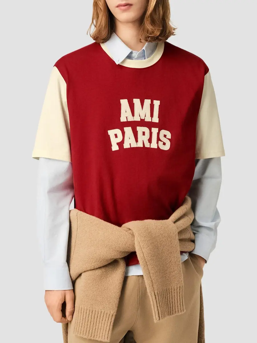 AMI PARIS Men's Felt Embroidered Crewneck T-Shirt | Thumbnail 4 AMI PARIS Men's Felt Embroidered Crewneck T-Shirt | Thumbnail 4