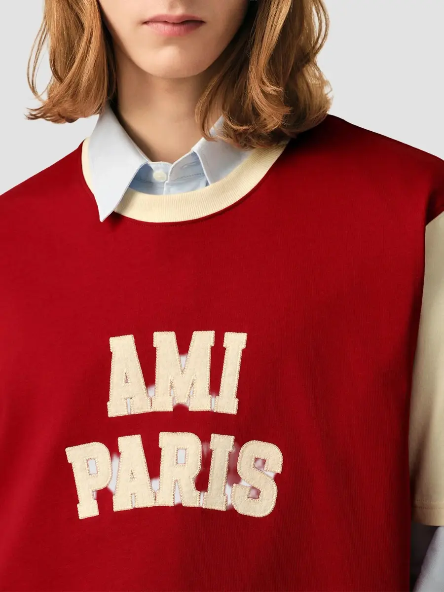 AMI PARIS Men's Felt Embroidered Crewneck T-Shirt | Thumbnail 5 AMI PARIS Men's Felt Embroidered Crewneck T-Shirt | Thumbnail 5