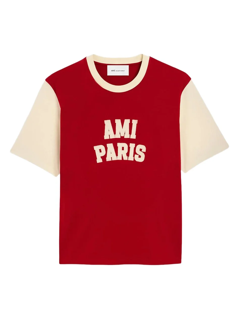AMI PARIS Men's Felt Embroidered Crewneck T-Shirt