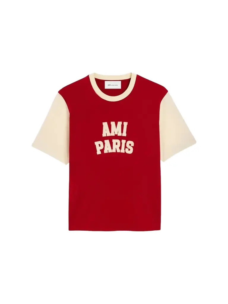 AMI PARIS Men's Felt Embroidered Crewneck T-Shirt