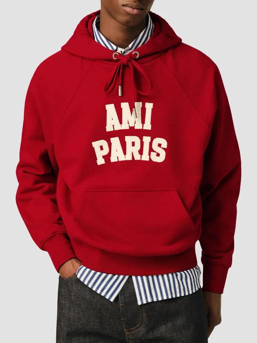AMI PARIS Men's Felt Embroidered Cotton Hoodie | Thumbnail 4 AMI PARIS Men's Felt Embroidered Cotton Hoodie | Thumbnail 4