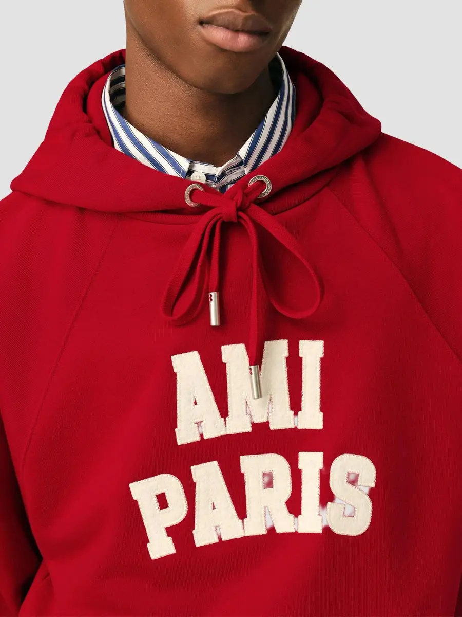 AMI PARIS Men's Felt Embroidered Cotton Hoodie | Thumbnail 5 AMI PARIS Men's Felt Embroidered Cotton Hoodie | Thumbnail 5