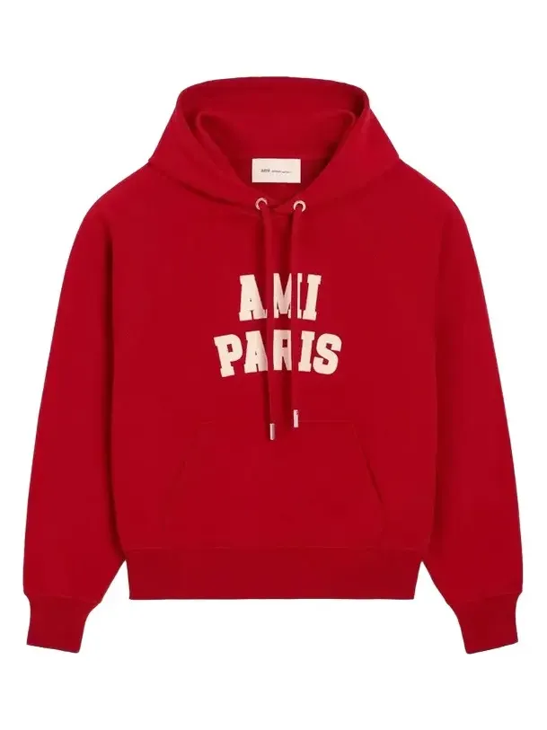 AMI PARIS Men's Felt Embroidered Cotton Hoodie