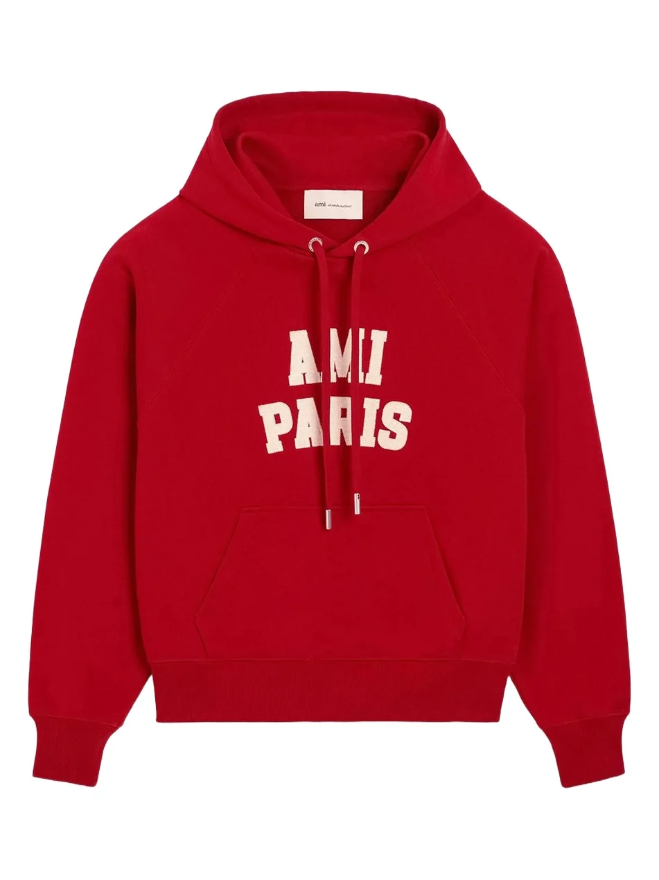 AMI PARIS Men's Felt Embroidered Cotton Hoodie