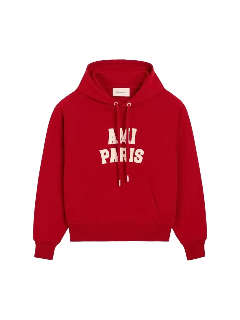 AMI PARIS Men's Felt Embroidered Cotton Hoodie