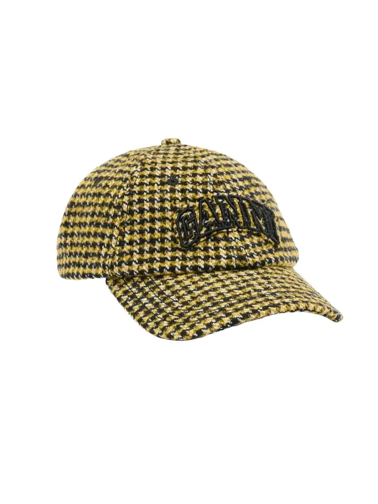 Ganni Women's Logo-Embroidered Houndstooth Baseball Cap