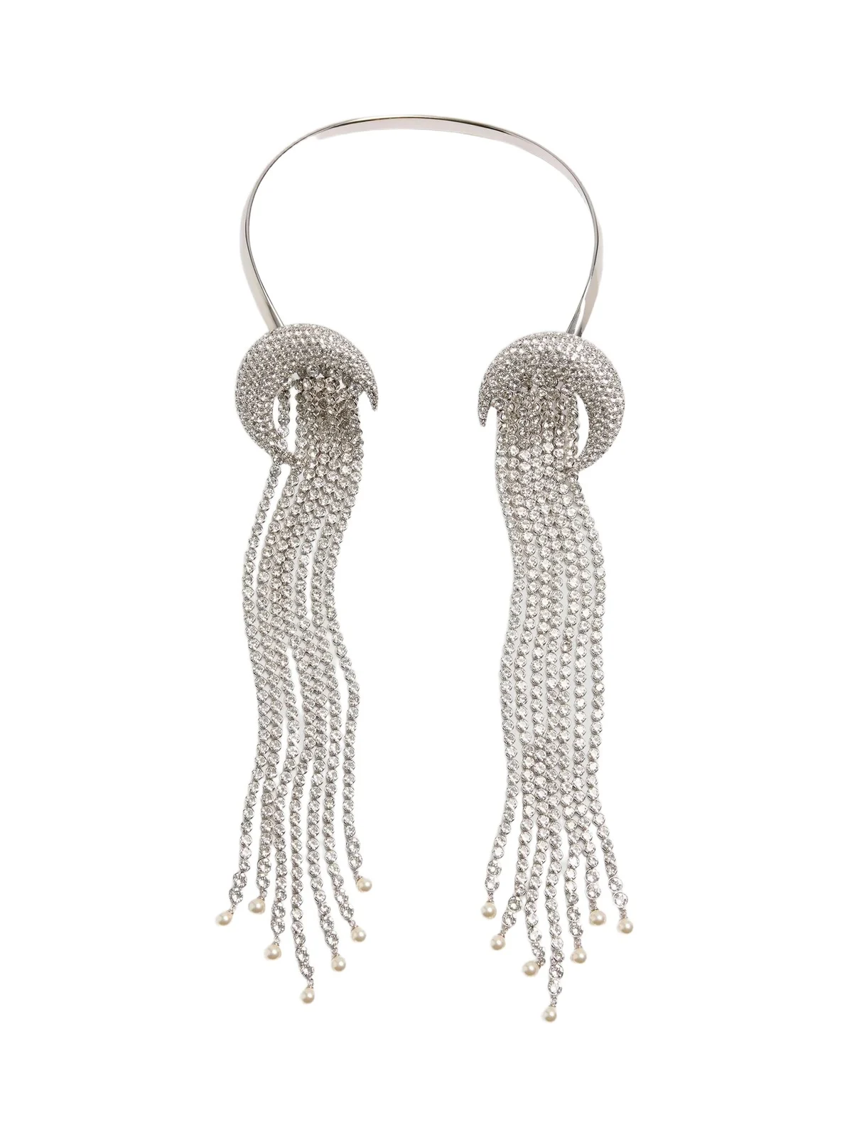 Women's Kabarett Necklace in Metal, Crystals and Pearls - Palladium