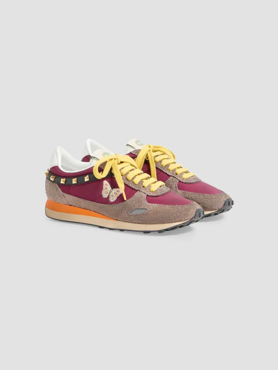 Valentino Women's Stud Up Sneaker in Split Leather and Nylon with Butterfly Embroidery - Insolent Multicolour | Thumbnail 2