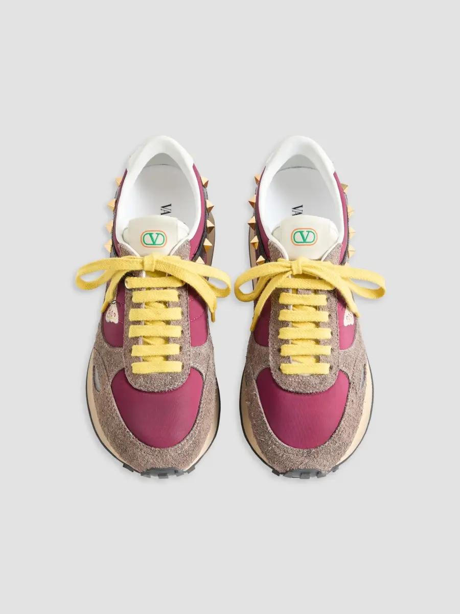 Valentino Women's Stud Up Sneaker in Split Leather and Nylon with Butterfly Embroidery - Insolent Multicolour | Thumbnail 3