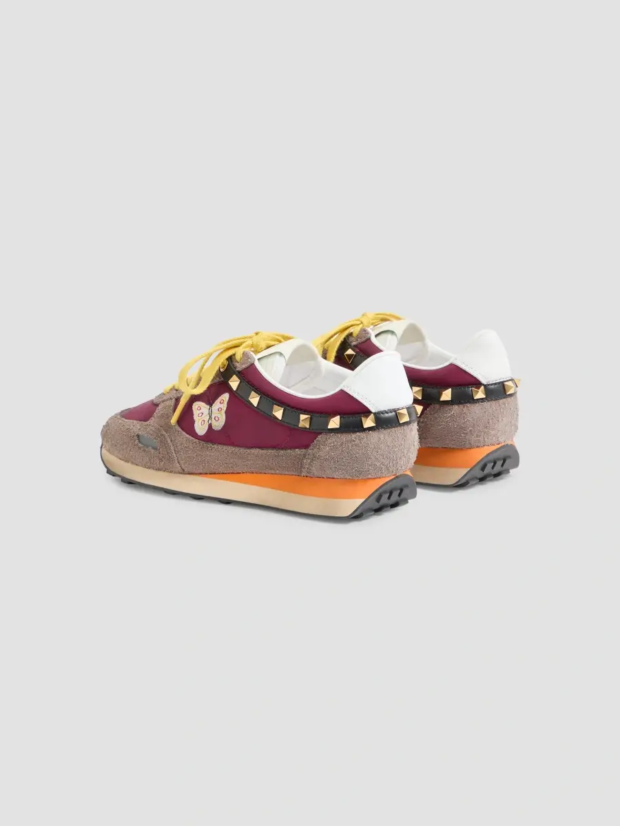 Valentino Women's Stud Up Sneaker in Split Leather and Nylon with Butterfly Embroidery - Insolent Multicolour | Thumbnail 4