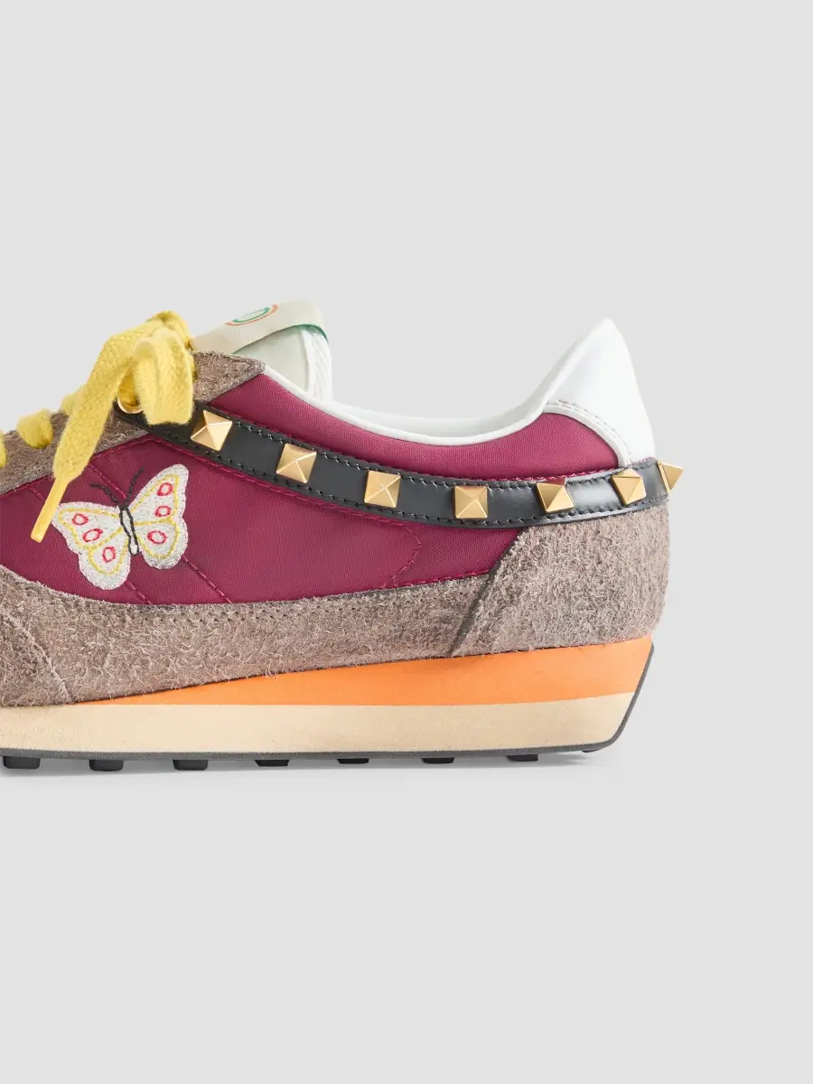 Valentino Women's Stud Up Sneaker in Split Leather and Nylon with Butterfly Embroidery - Insolent Multicolour | Thumbnail 7