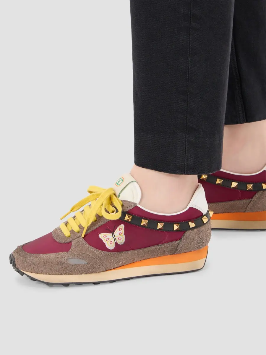 Valentino Women's Stud Up Sneaker in Split Leather and Nylon with Butterfly Embroidery - Insolent Multicolour | Thumbnail 8