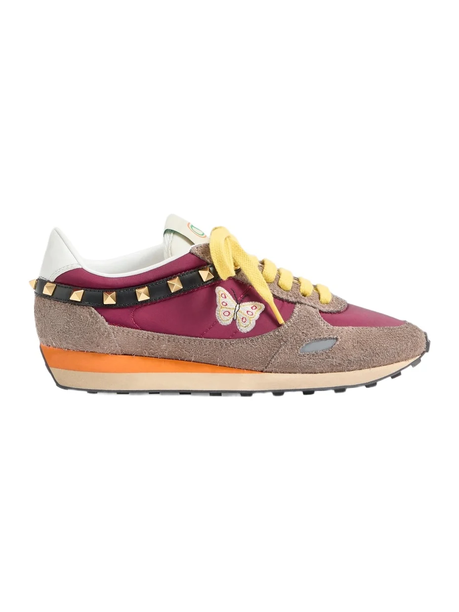 Women's Stud Up Sneaker in Split Leather and Nylon with Butterfly Embroidery - Insolent Multicolour Women's Stud Up Sneaker in Split Leather and Nylon with Butterfly Embroidery - Insolent Multicolour