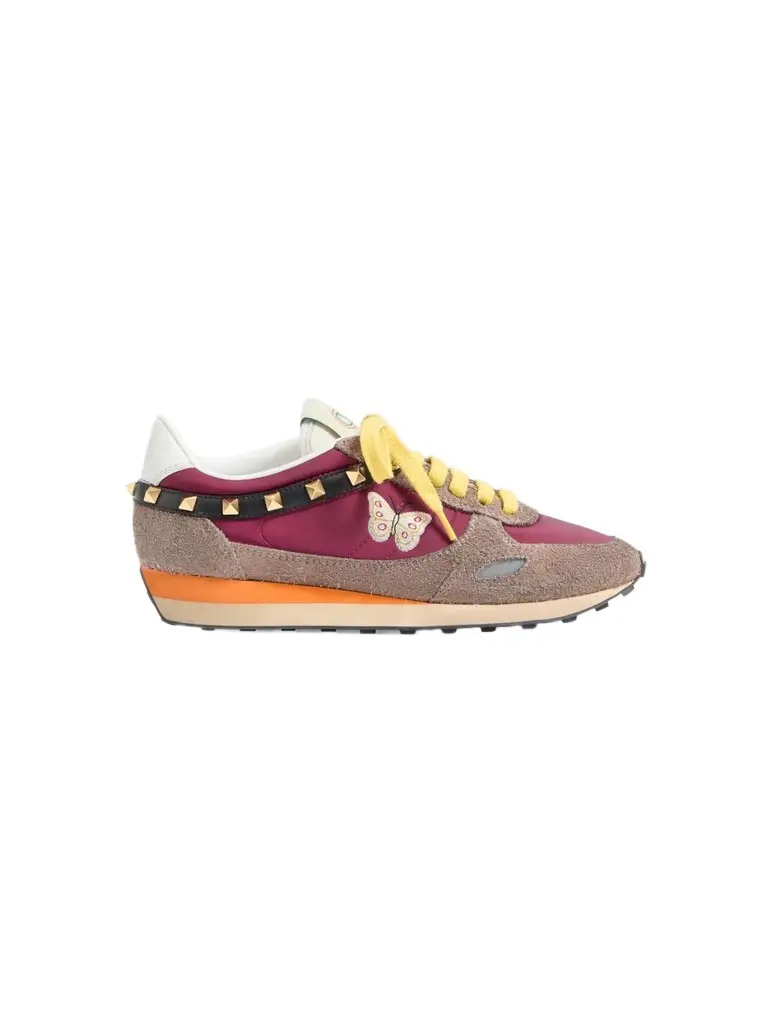 Women's Stud Up Sneaker in Split Leather and Nylon with Butterfly Embroidery - Insolent Multicolour Women's Stud Up Sneaker in Split Leather and Nylon with Butterfly Embroidery - Insolent Multicolour