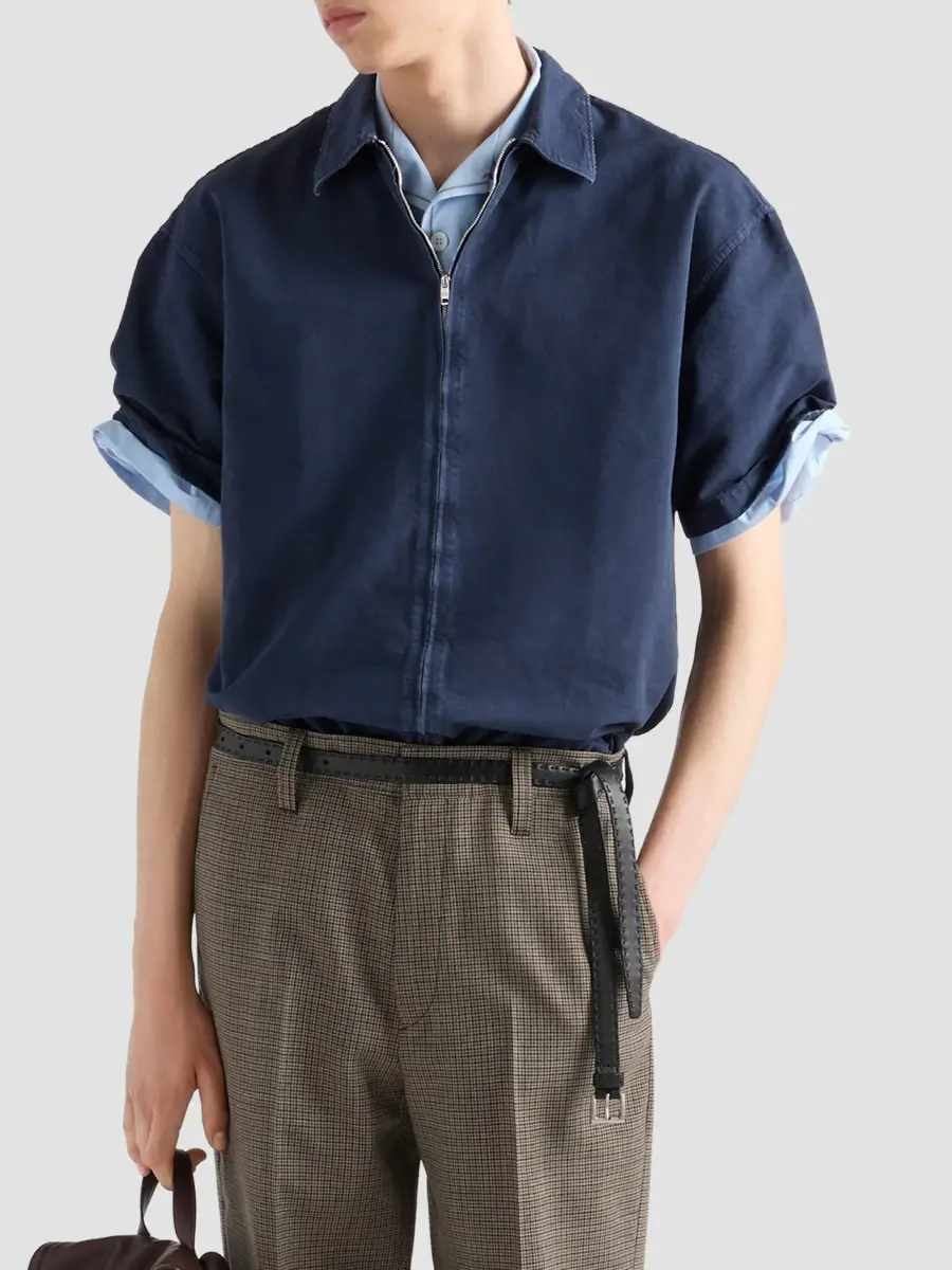 Prada Men's Short-Sleeved Cotton Zipper Shirt | Thumbnail 2 Prada Men's Short-Sleeved Cotton Zipper Shirt | Thumbnail 2