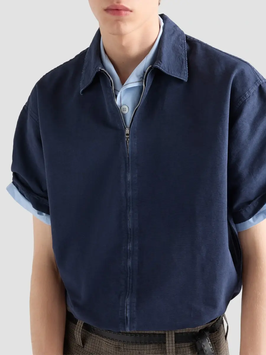 Prada Men's Short-Sleeved Cotton Zipper Shirt | Thumbnail 4 Prada Men's Short-Sleeved Cotton Zipper Shirt | Thumbnail 4