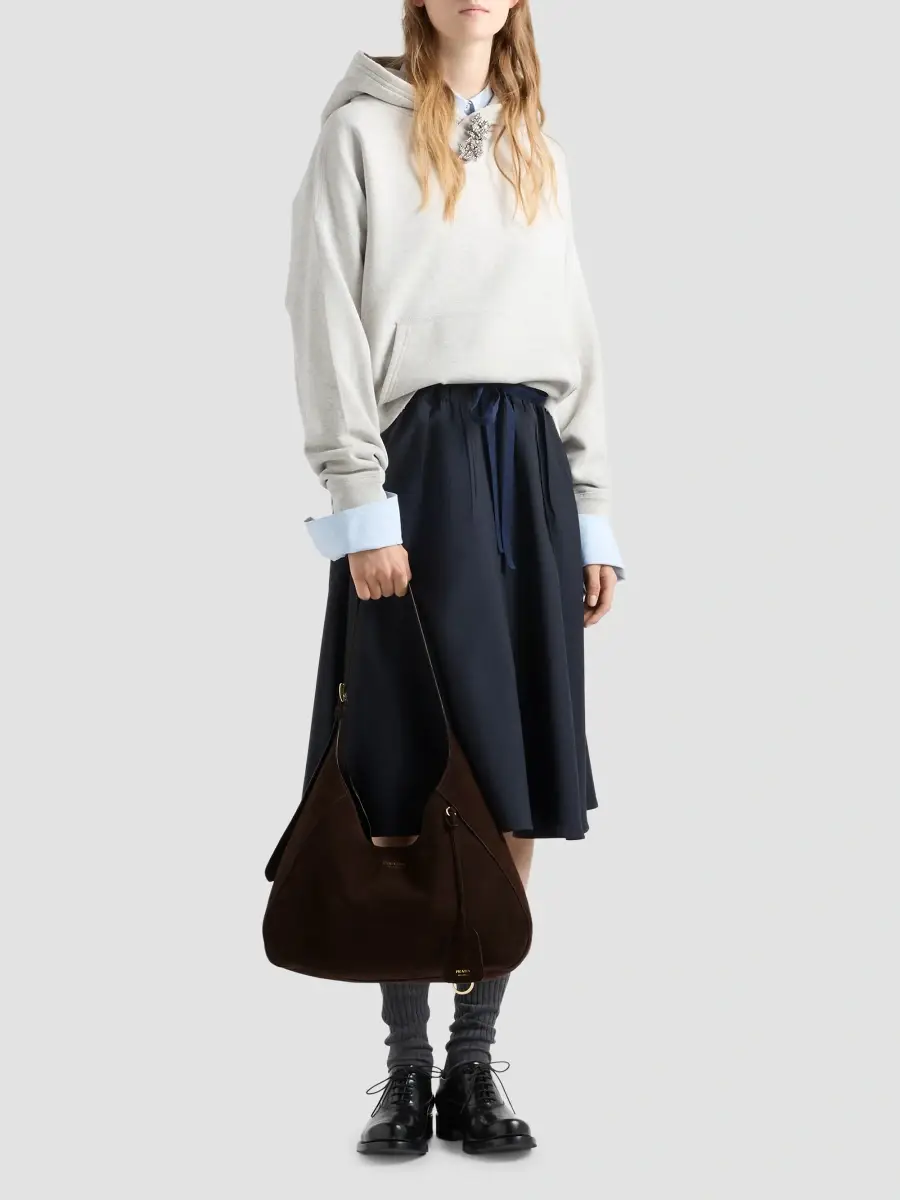 Prada Women's Boogie Large Suede Shoulder Bag | Thumbnail 2