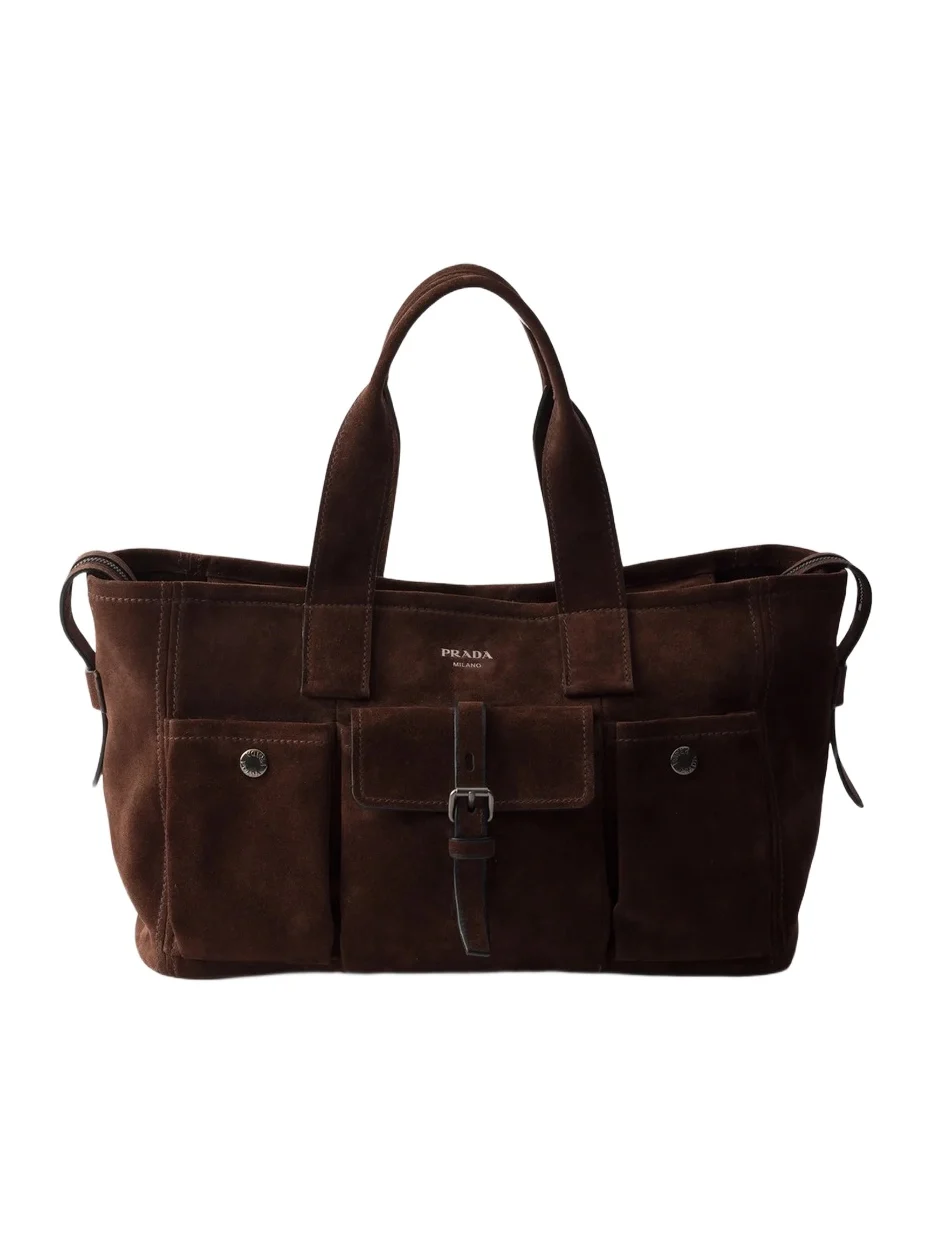 Prada Women's Route Large Suede Tote Bag