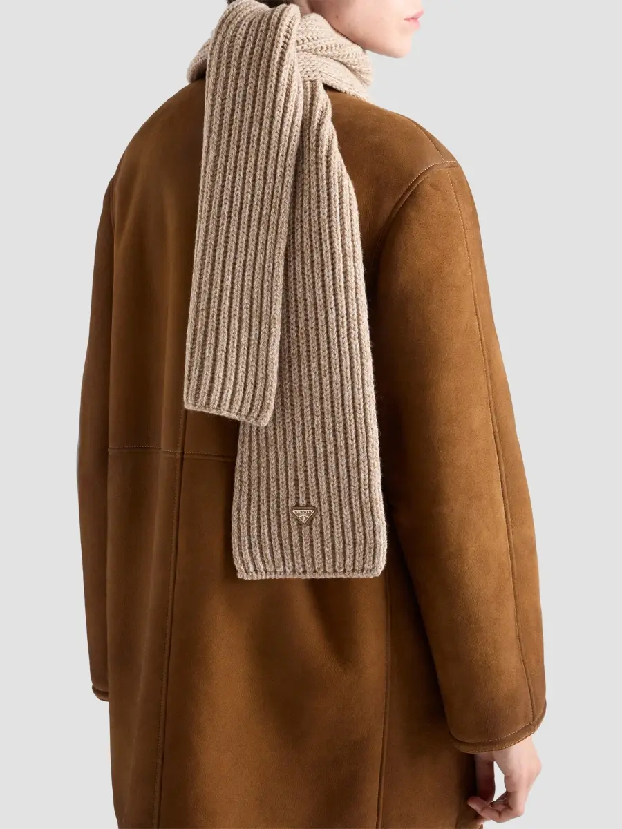 Prada Men's Wool and Cashmere Scarf - Beige | Thumbnail 2 Prada Men's Wool and Cashmere Scarf - Beige | Thumbnail 2
