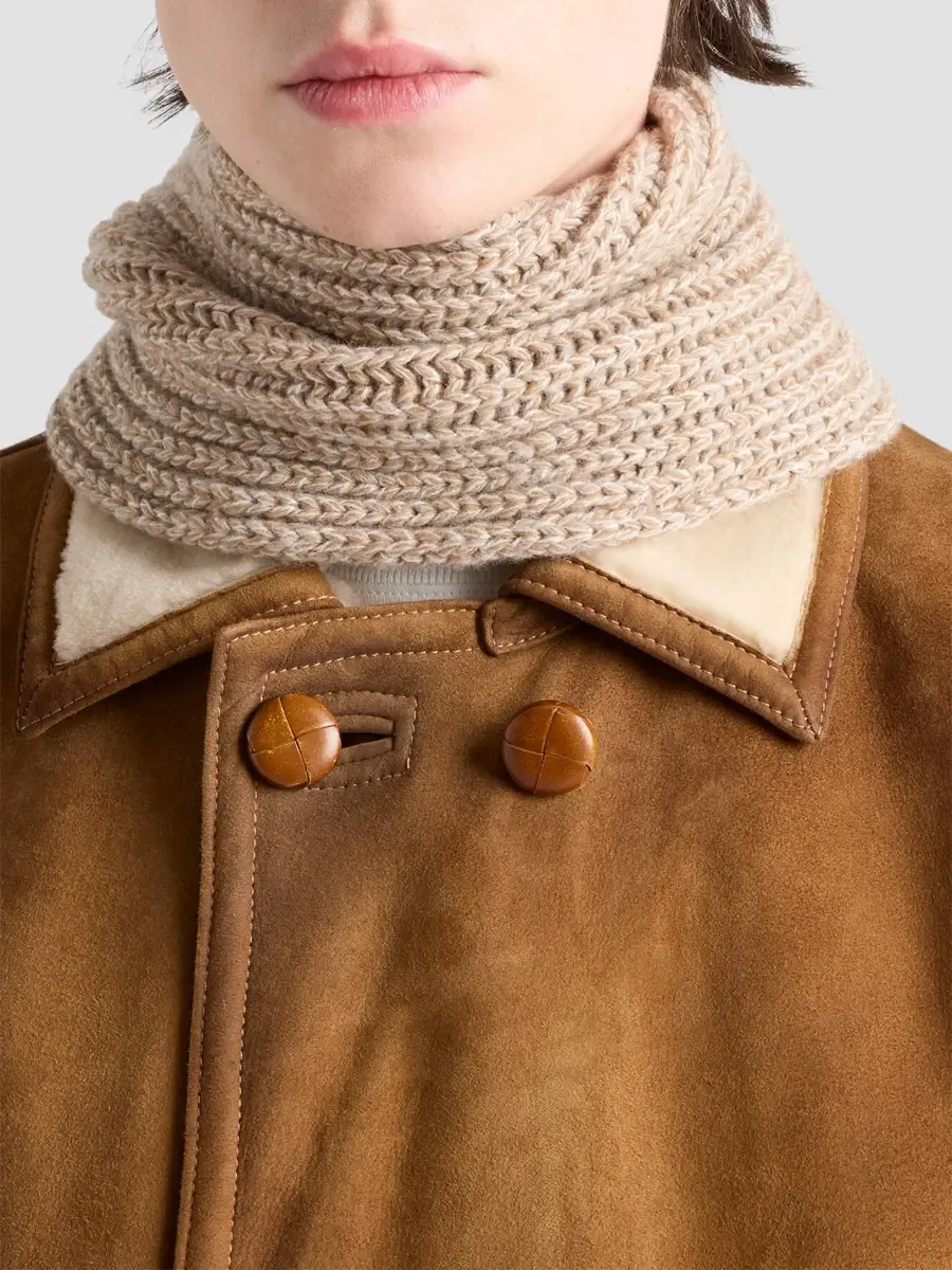 Prada Men's Wool and Cashmere Scarf - Beige | Thumbnail 3 Prada Men's Wool and Cashmere Scarf - Beige | Thumbnail 3