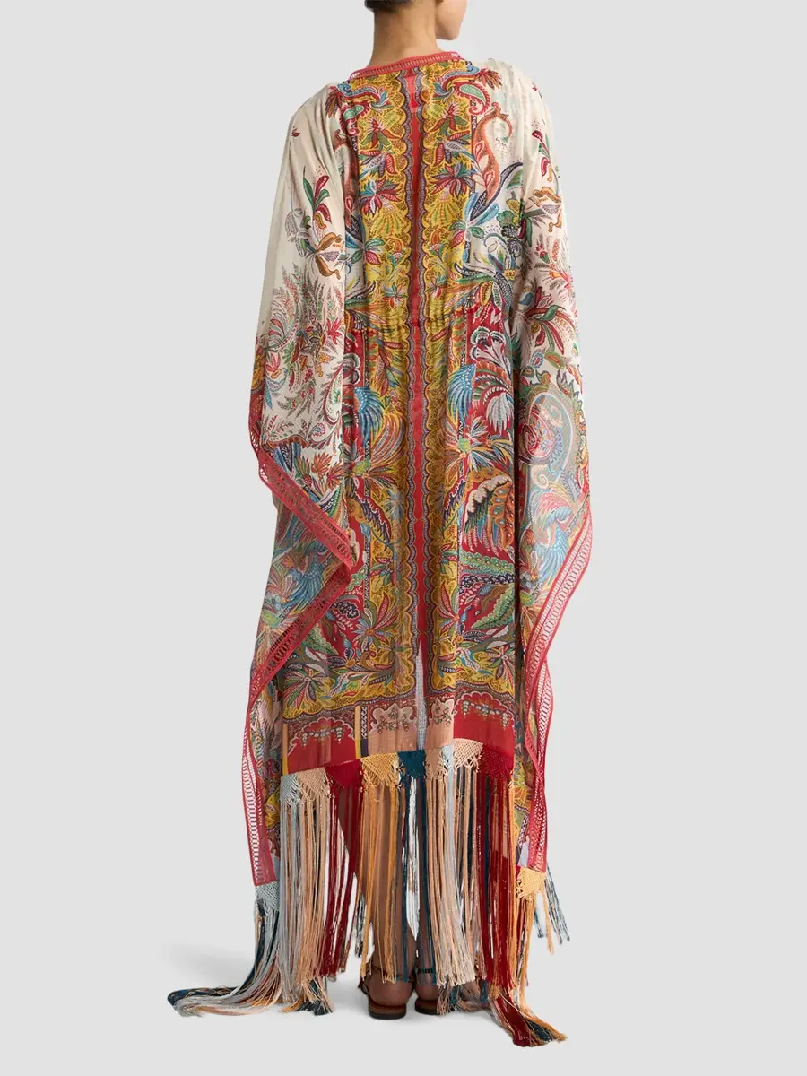 Etro Women's Multicolor Fringe-Trim Caftan Cover-Up | Thumbnail 3