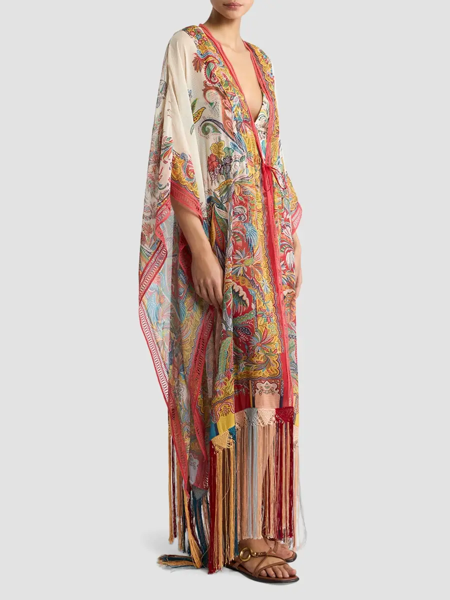 Etro Women's Multicolor Fringe-Trim Caftan Cover-Up | Thumbnail 4
