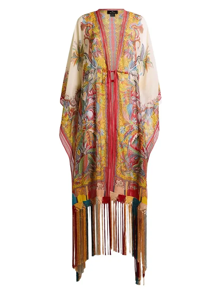 Etro Women's Multicolor Fringe-Trim Caftan Cover-Up