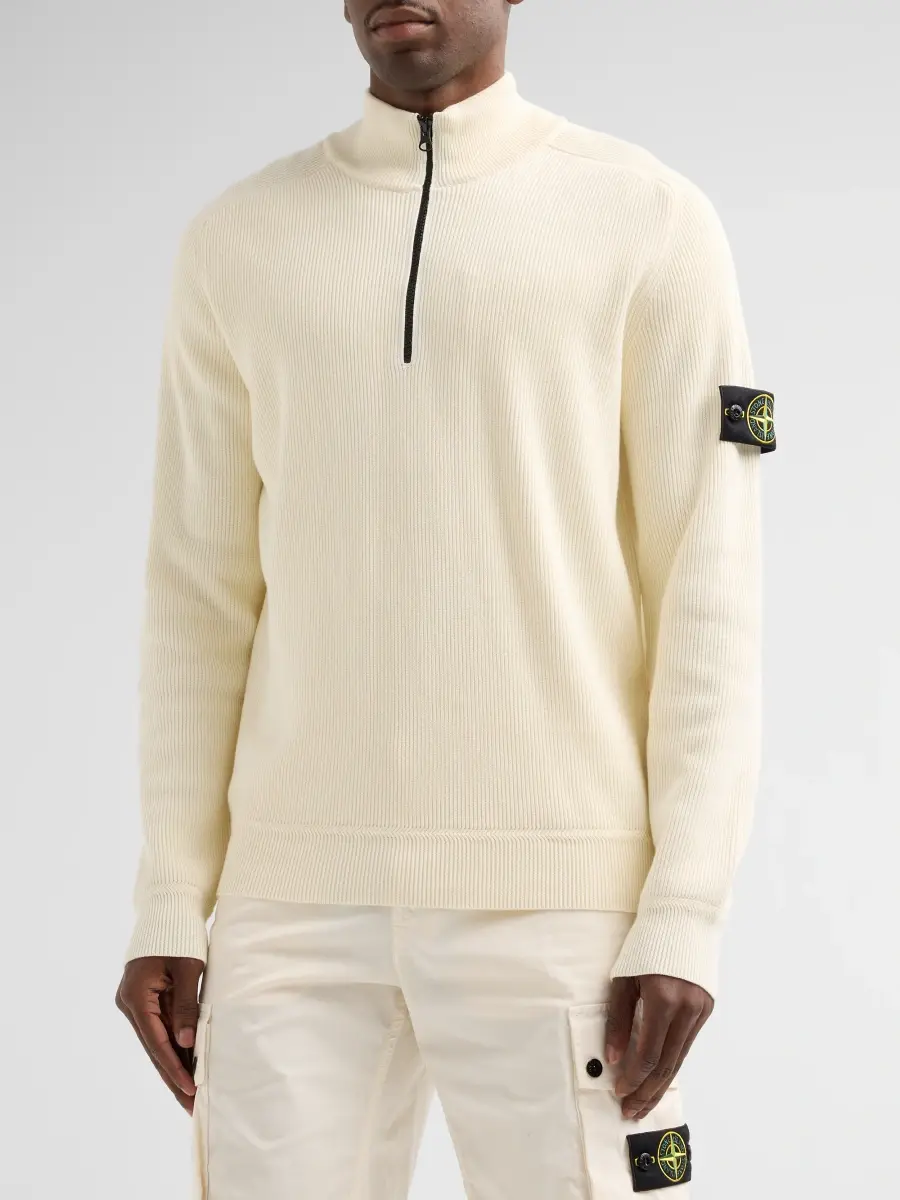 Stone Island Men's Rib-Knit Cotton Quarter-Zip Sweater | Thumbnail 4 Stone Island Men's Rib-Knit Cotton Quarter-Zip Sweater | Thumbnail 4