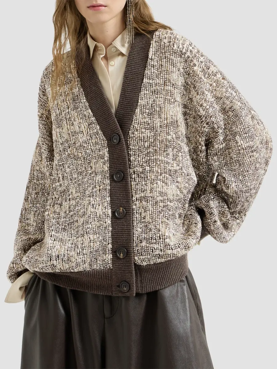 Brunello Cucinelli Women's Dazzling Craquelé Embroidery Cardigan | Thumbnail 2