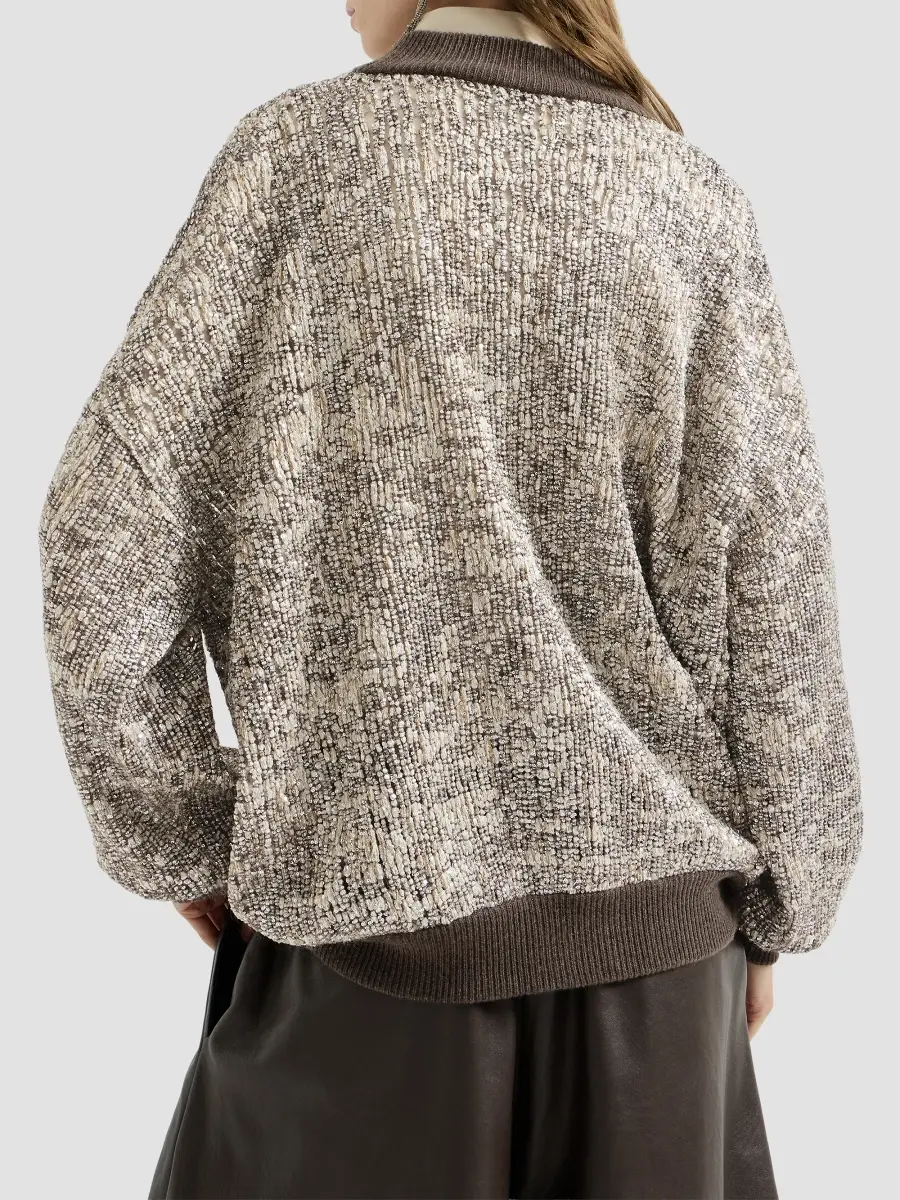 Brunello Cucinelli Women's Dazzling Craquelé Embroidery Cardigan | Thumbnail 3