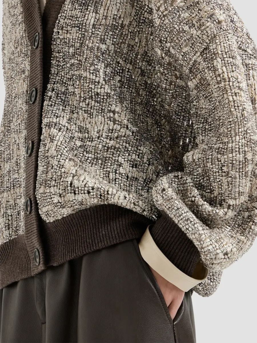 Brunello Cucinelli Women's Dazzling Craquelé Embroidery Cardigan | Thumbnail 5