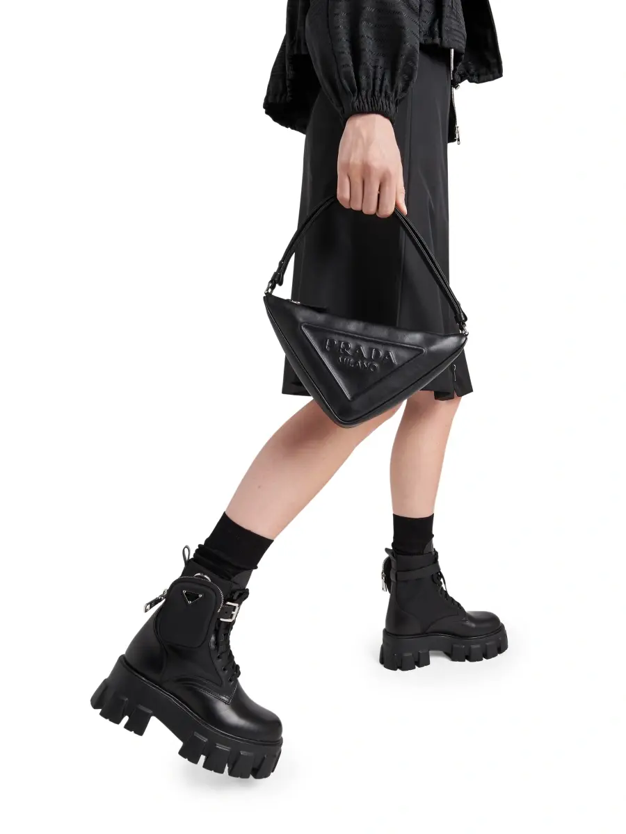 Prada Women's Monolith Leather and Re-Nylon Boots with Pouch - Black | Thumbnail 2 Prada Women's Monolith Leather and Re-Nylon Boots with Pouch - Black | Thumbnail 2