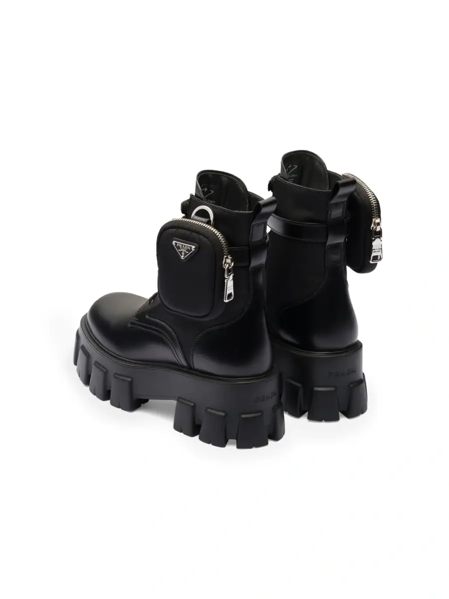 Prada Women's Monolith Leather and Re-Nylon Boots with Pouch - Black | Thumbnail 4 Prada Women's Monolith Leather and Re-Nylon Boots with Pouch - Black | Thumbnail 4