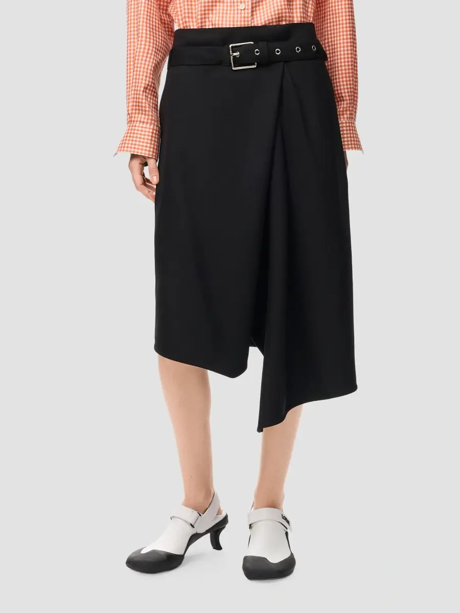 Loewe Women's Asymmetric Wool Belted A-Line Midi-Skirt | Thumbnail 4 Loewe Women's Asymmetric Wool Belted A-Line Midi-Skirt | Thumbnail 4